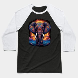 Colorful Elephant and Sunrise Pop Art Baseball T-Shirt